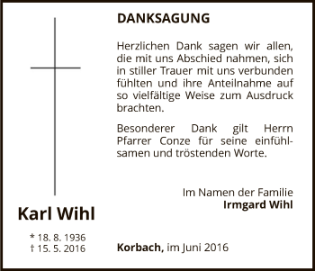 Todesanzeige von Karl Wihl von HNA