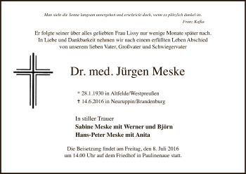 Todesanzeige von Jürgen Meske von HNA