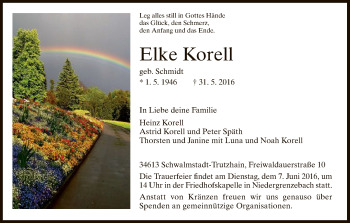 Todesanzeige von Elke Korell von HNA