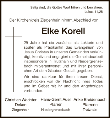 Todesanzeige von Elke Korell von HNA