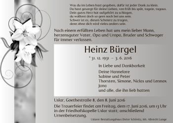 Todesanzeige von Heinz Bürgel von HNA