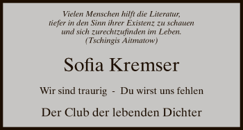 Todesanzeige von Sofia Kremser von HNA