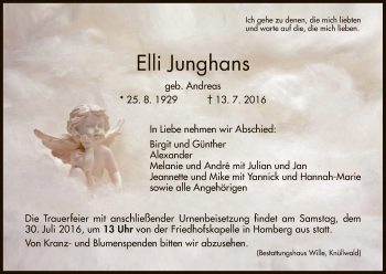 Todesanzeige von Elli Junghans von HNA