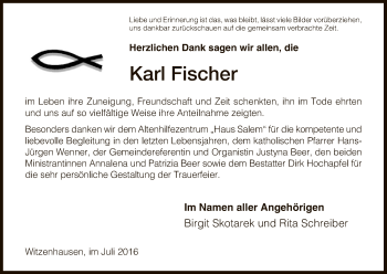 Todesanzeige von Karl Fischer von HNA