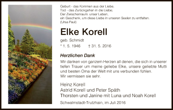 Todesanzeige von Elke Korell von HNA