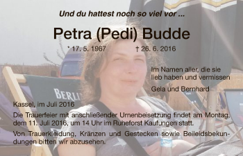 Todesanzeige von Petra Budde von HNA