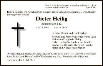 Todesanzeige von Dieter Heilig von HNA