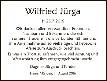 Todesanzeige von Wilfried Jürga von HNA