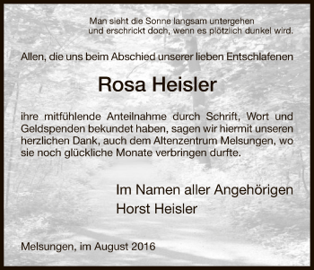 Todesanzeige von Rosa Heisler von HNA