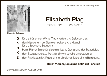 Todesanzeige von Elisabeth Plag von HNA