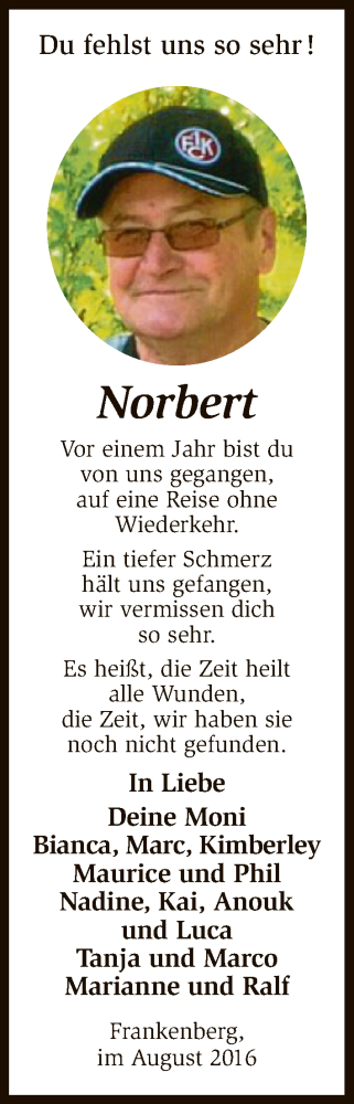 Todesanzeige von Norbert  von HNA