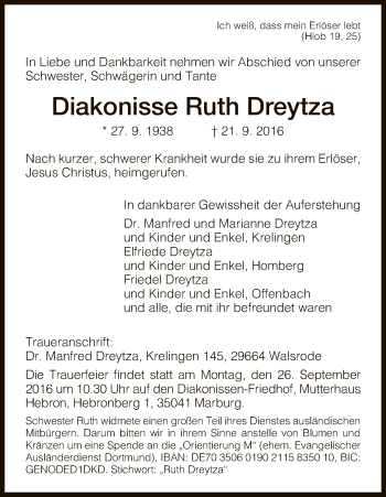 Todesanzeige von Ruth Dreytza von HNA