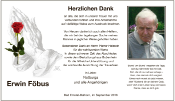 Todesanzeige von Erwin Föbus von HNA