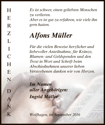 Todesanzeige von Alfons Möller von HNA