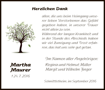 Todesanzeige von Martha Maurer von HNA