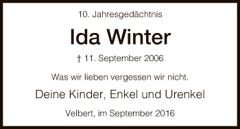 Todesanzeige von Ida Winter von HNA