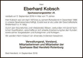 Todesanzeige von Eberhard Kobsch von HNA
