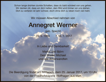 Todesanzeige von Annegret Werner von HNA