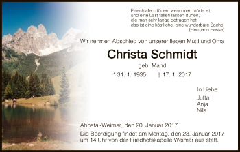 Todesanzeige von Christa Schmidt von HNA