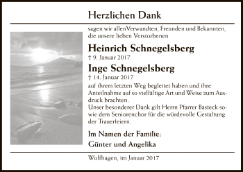 Todesanzeige von Heinrich & Inge Schnegelsberg von HNA