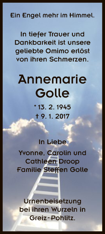 Todesanzeige von Annemarie Golle von HNA