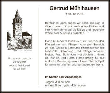 Todesanzeige von Gertrud Mühlhausen von HNA