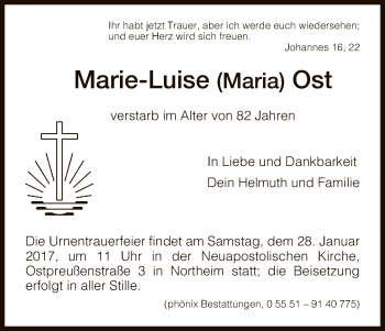 Todesanzeige von Marie-Luise Ost von HNA