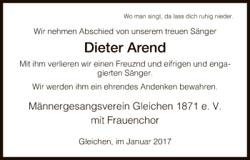 Todesanzeige von Dieter Arend von HNA
