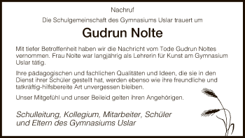 Todesanzeige von Gudrun Nolte von HNA