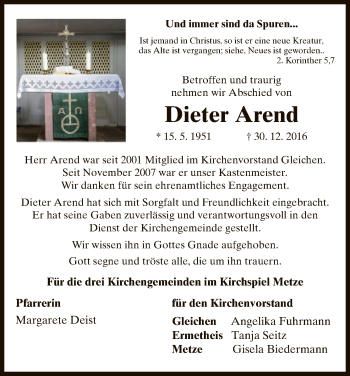 Todesanzeige von Dieter Arend von HNA