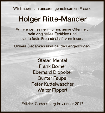 Todesanzeige von Holger Ritte-Mander von HNA