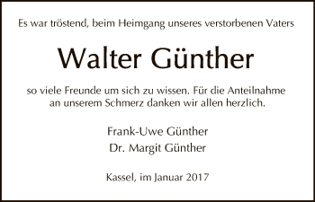 Todesanzeige von Walter Günther von HNA