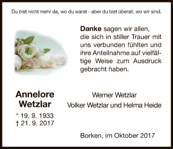 Todesanzeige von Annelore Wetzlar von HNA