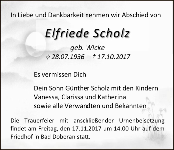 Todesanzeige von Elfriede Scholz von HNA