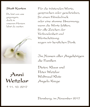 Todesanzeige von Anni Wetzlar von HNA
