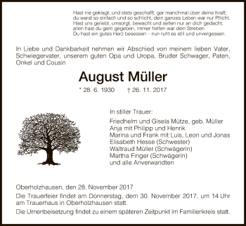Todesanzeige von August Müller von HNA