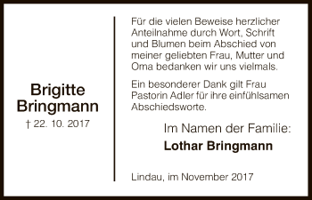Todesanzeige von Brigitte Bringmann von HNA