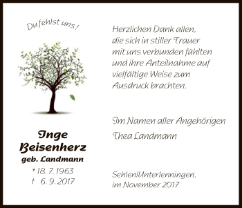Todesanzeige von Inge Beisenherz von HNA