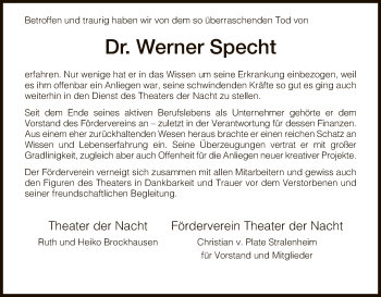 Todesanzeige von Werner Specht von HNA
