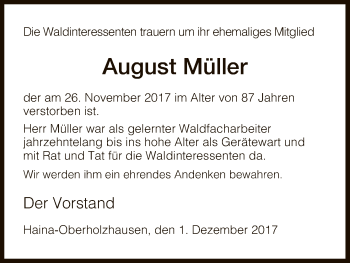 Todesanzeige von August Müller von HNA