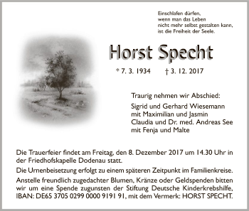 Todesanzeige von Horst Specht von HNA