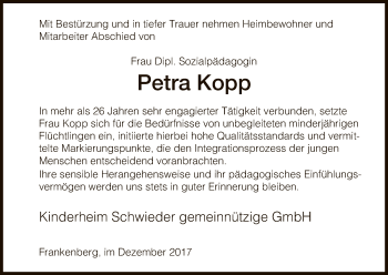 Todesanzeige von Petra Kopp von HNA