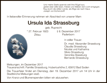 Todesanzeige von Ursula Ida Strassburg von HNA