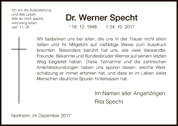 Todesanzeige von Werner Specht von HNA