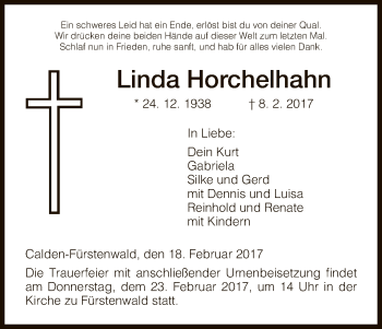 Todesanzeige von Linda Horchelhahn von HNA