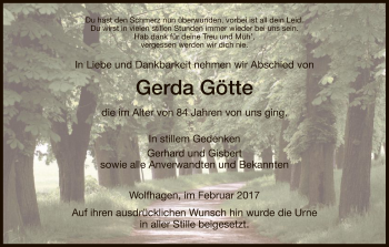 Todesanzeige von Gerda Götte von HNA