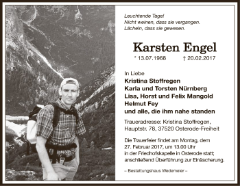 Todesanzeige von Karsten Engel von HNA