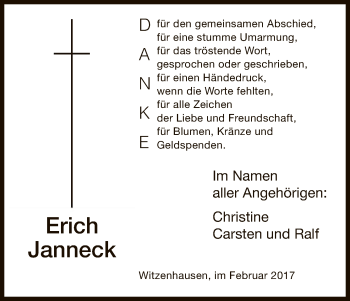 Todesanzeige von Erich Janneck von HNA