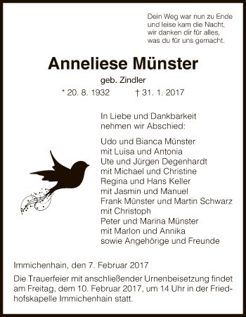 Todesanzeige von Anneliese Münster von HNA