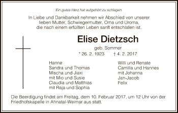 Todesanzeige von Elise Dietzsch von HNA